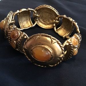 Gold Bracelet with Orange Stones